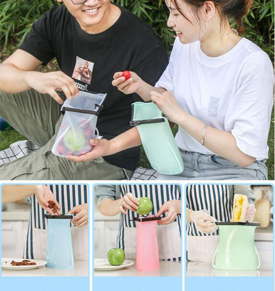 Silicone Food Storage Container Leakproof Containers Reusable Stand Up Buckle Bags Fresh Bag For Food Home Kitchen