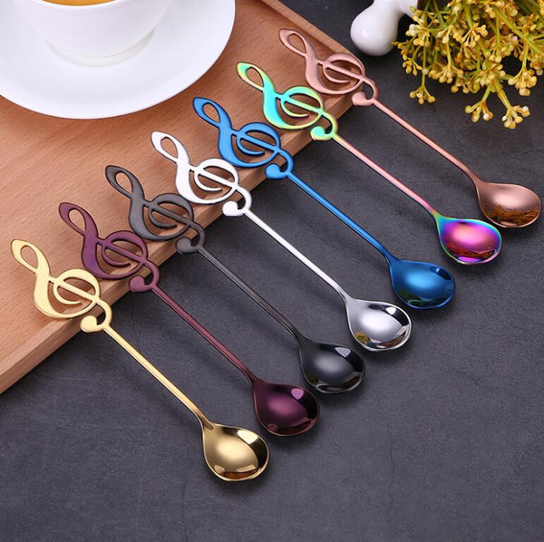 New Colorful Music Symbol Stainless Steel Kids Feeding Spoon Ice Cream Tea Coffee Tableware Baby Lovely Gift