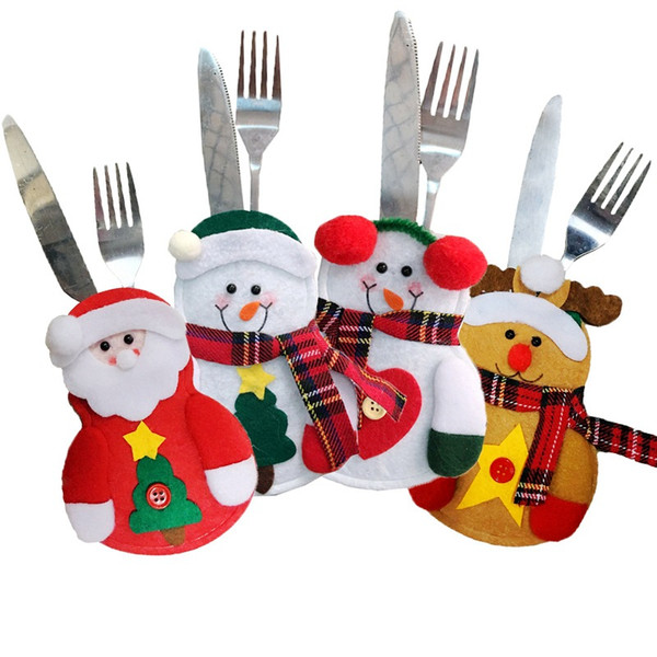 Christmas Decorations For Home Snowman Cutlery Bags Christmas Santa Claus Kitchen Dining Table Cutlery Suit Set Decor JLE113