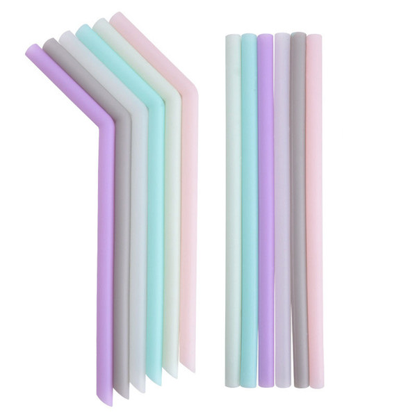 Silicone Drinking Straw Candy color Reusable Silicone straw Folded Bent Straight Straw Home Bar Accessory tube Tool Baby Feeding C765