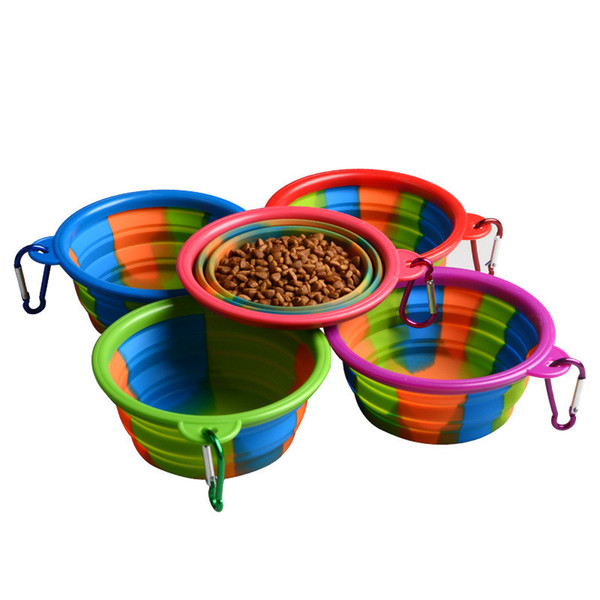 Foldable Pet Dog Cat Feeding Bowl Travel Collapsible Puppy Water Dish Feeder Portable Silicone Food Bowl with Carabiner Camouflage C71902