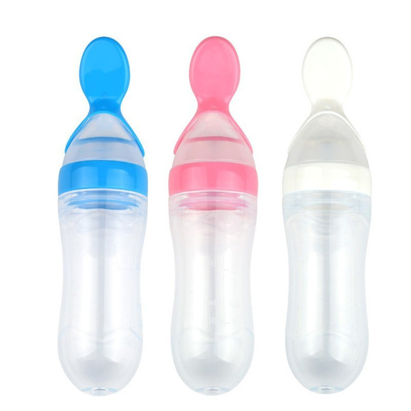 Baby Toddler Squeeze Feeder Silicone Spoon Bottle Feeding Dispensing Spoons BPA Free Baby Utensils Rice Cereal