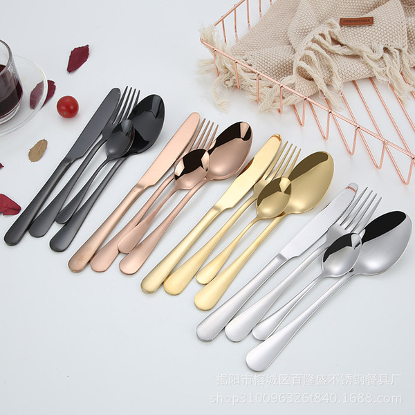 Exquisite Dishwasher Safe Bulk Gold Cutlery Set Shiny Polish Black Flatware Set Wedding Favor Stainless Steel Tableware Knife Fork Spoon B11