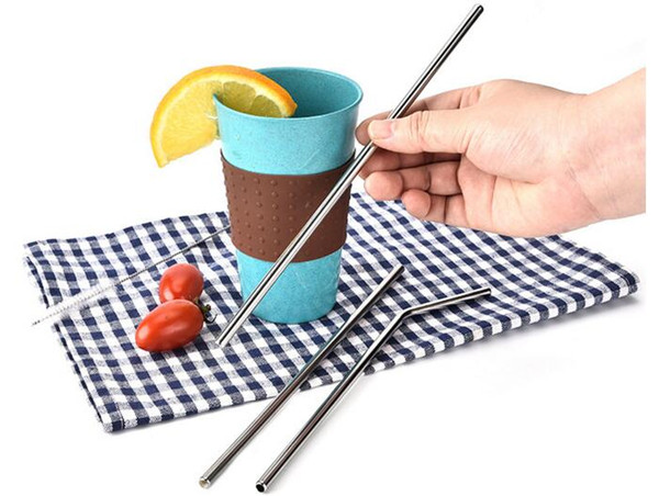 Reusable Drinking Straw High Quality Stainless Steel Metal Straight&Bent Straw with Cleaner Brush For kids Mugs