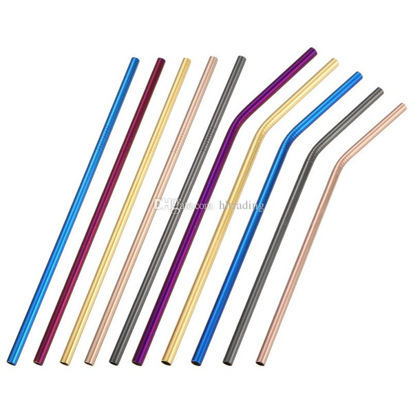 6*215mm 7 colors Stainless Steel Drinking Straws Reusable Straight Straw Without Clean Brush Party Bar DIY Tea Coffee Tools C5006