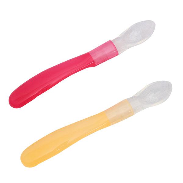 Baby 2 Colors Silicone Spoon Kits Feeding Utensils Safe Soft Head L00091