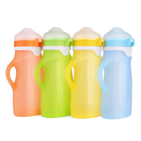 Reusable Silicone Baby Food Feeding Bottles 250mL Food Grade Yogurt Fruit Puree Complementary Food Pouches Feeder Bottle for Infant Toddlers