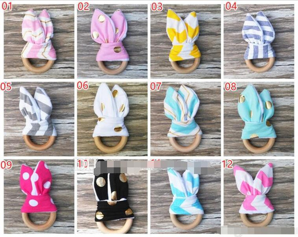 28 Colors baby Wooden Teether Ring Baby bunny Wooden Teething training with Crinkle Material Inside/Sensory Toy Natural teether bell