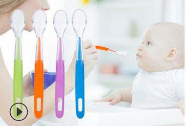 Baby silicone soft head spoons baby feeding training spoon feeding spoon cheapest gifts purple green blue orange 228