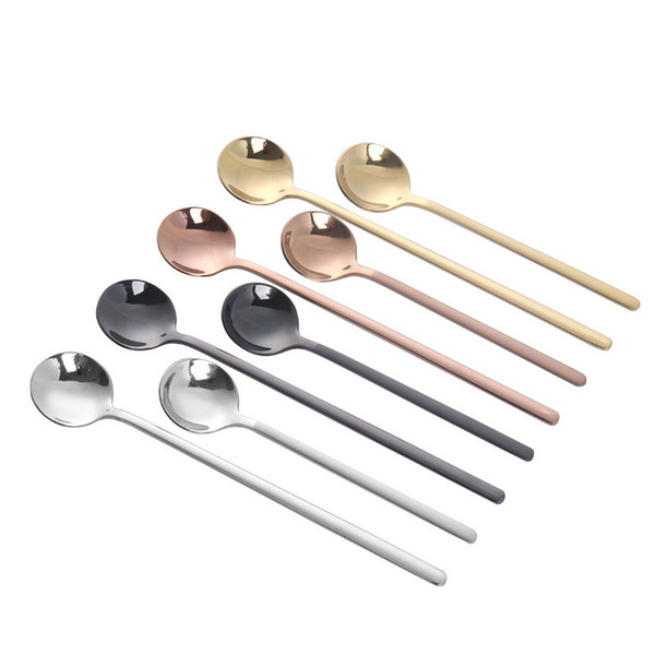 Stainless Steel Coffee Spoon With Long Handle - Dessert Tea Ice Cream Spoons Kitchen Tableware Accessories ( Gold Copper Silver Black)