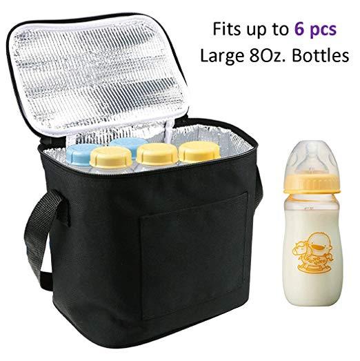 Baby Bottle Bags for Travel, Breastmilk Insulated Cooler Tote Storage, Reusable Breast Milk Baby Bottle Cooler Bag ,Black