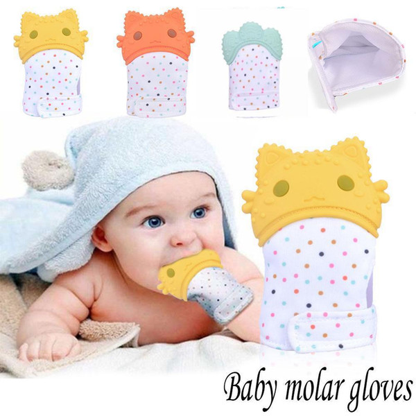 Safe Silicone Teether Gloves Baby Pacifier Gloves Toddler Nursing Teething Glove Toys Teether Chewable Glove Infant Sound Toys