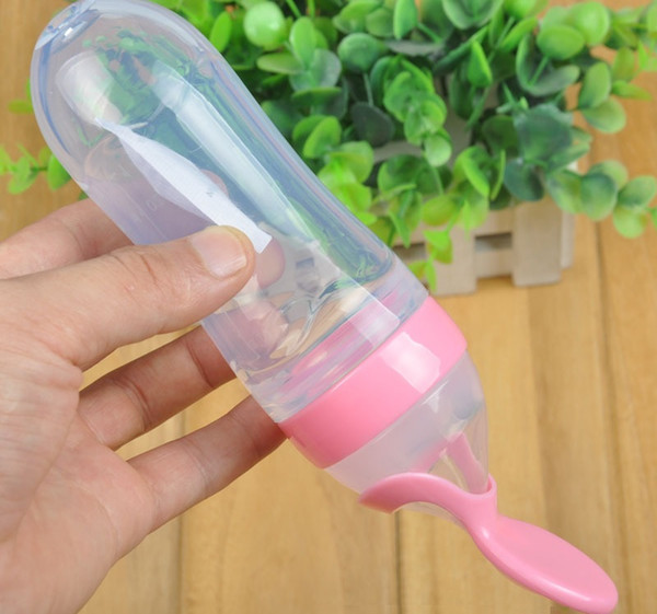 Silicone Baby Feeding Spoon with Bottle Infant Silica Gel Food Supplement Squeeze Spoon Silicone feed Pureed Feeder