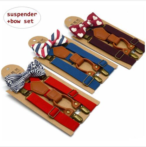 Kids Suspenders Bow Set Baby Elastic Y-back Braces Boys Genttleman Boutique Suspenders Print Bowtie Girl School Suspenders Accessories LT259