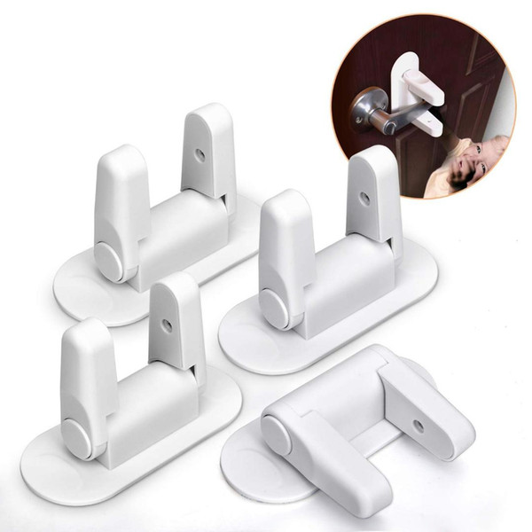 Door Handle Lock - Child/Pet Proof Door Handle Lock With Adhesive - Child Protection (White, 4 Pack)