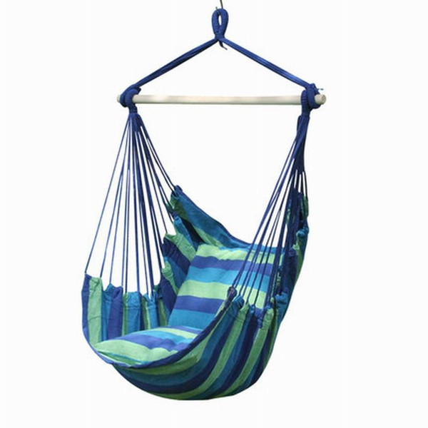 Hanging Chair Cotton Fabric Outdoor Yard Indoor Tree Hammock Chair Splicing Color Rope Hanging Rope Chair