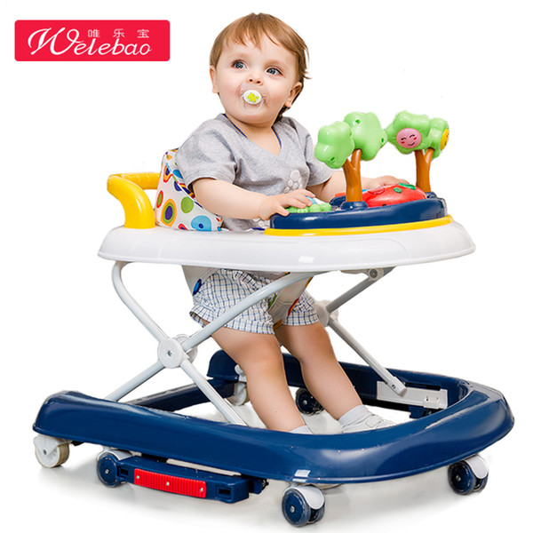 Fashion U-shaped Baby Walker with Music and Toys, Folding Rocking Horse Walker for 7-18 months Kids, Anti-rollover, 3 Gear Adjustment