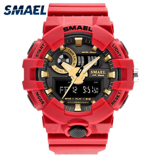 Men Watches Red Style New Sport Watch Smael Brand Quartz 50meters Waterproof Relogio Masculino Erkek Saat Men Gift Hot Clock1642 J190524