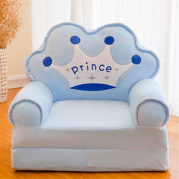 Baby Kids Only Cover NO Filling Cartoon Crown Seat Children Chair Neat Puff Skin Toddler Children Cover for Sofa Folding