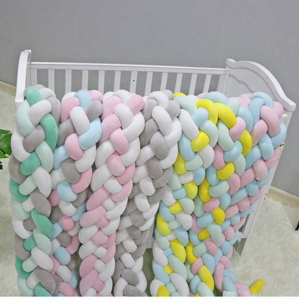 2M Length Baby Bed Bumper 4 Braids Baby Bed Decor Pure Weaving Plush Knot Crib Bumper Protector Infant Room Decor