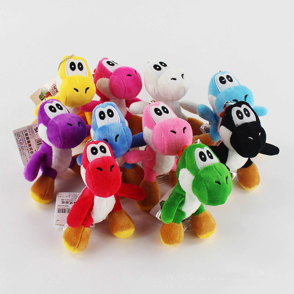 New LUIGI Bros Yoshi Dinosaur Plush Toy Pendants with Keychains Stuffed Dolls For Gifts 4inch 10cm