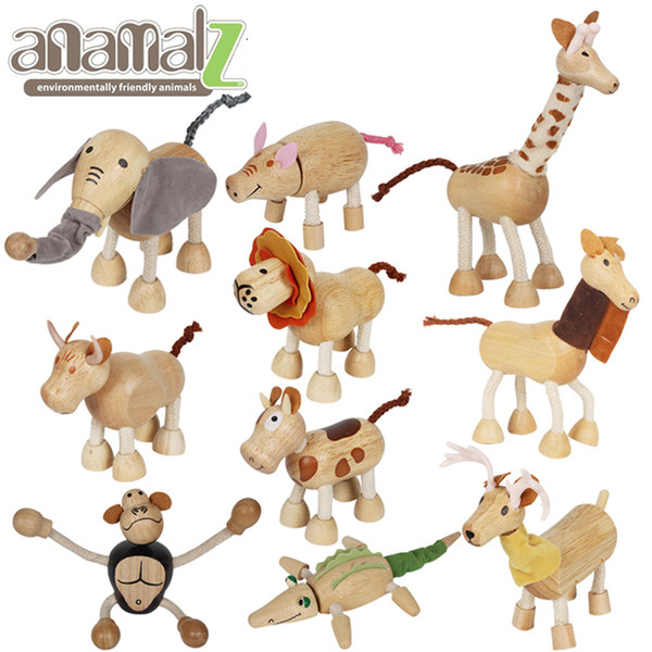 Anamalz Maple Wood Animals Toy Joint Movable Model Pendant Baby Animal World Educational Toys 8-15cm 10 pcs/lot LA276