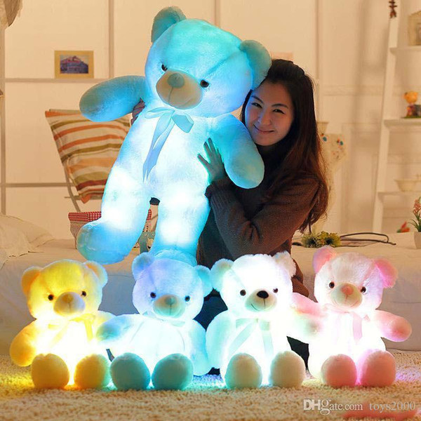 4 Color 30cm 50cm 80cm LED Colorful Glowing Teddy Bear Giant shell giant teddy toy Valentine's Day holiday gift bear Christmas Plush To