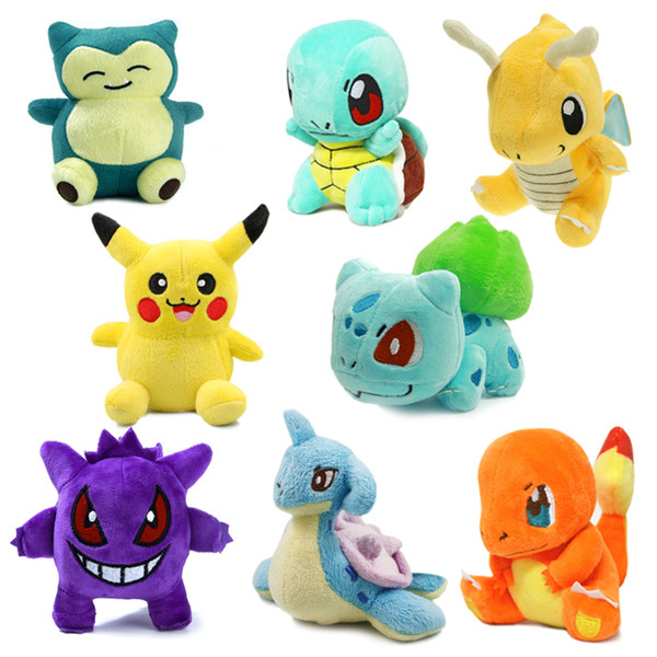 8pcs/Lot Plush toys Charmander Gengar Bulbasaur Squirtle Dragonite Snorlax Stuffed Dolls Kids Toys Gift 12-17cm