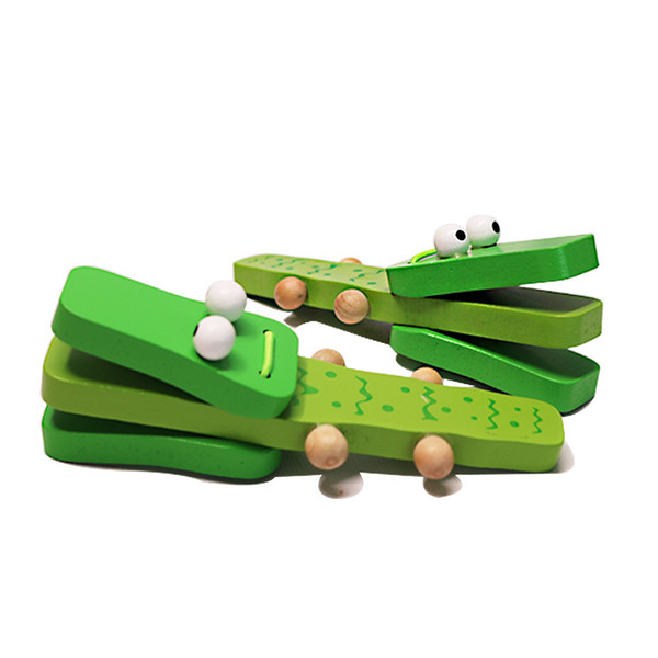 Wooden Cartoon Orff Percussion Instruments Green Crocodile Handle castanets knock musical toy for Children Gift Baby Wood Music Toys