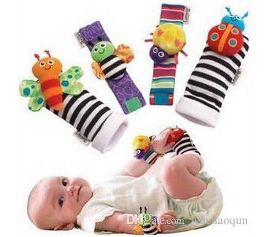 2018 hot sell New arrival sozzy Wrist rattle & foot finder Baby toys Baby Rattle Socks Lamaze Plush Wrist Rattle+Foot baby toy 1set=4pcs