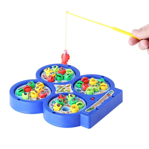 Educational Kids Plastic Electronic Fishing Musical Rotating Toy 32 Fish 4 Rods Fun Outdoor Toys for Children Kids