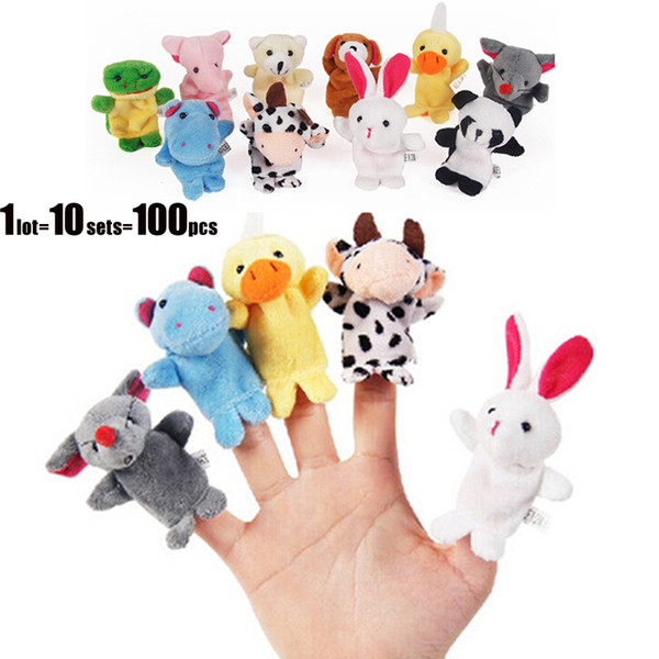 100Pcs/lot Cute Animal Cartoon Biological Finger Puppet Plush Toys Baby Cloth Interaction Hand Toy Finger Dolls