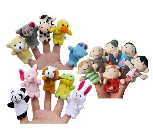 Story Time Finger Puppets - 10 pcs Velvet Animal and 6 pcs Soft Plush Family Puppets With Bonus