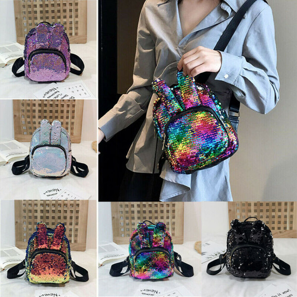 Women Girls Fashion Sequins Glitter Backpack School Travel Rucksack Shoulder Bag 6 Colors