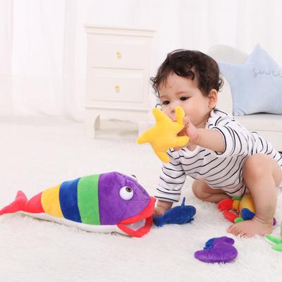 Baby safety cute 6 in 1 set of sea animals baby toys baby hand rattle soothing plush puzzle toys musical toy