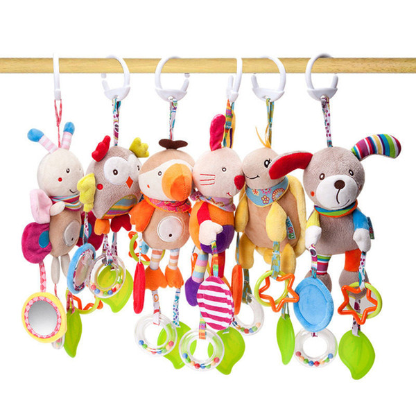 Cartoon Plush Animal Rattle Bell Stroller Baby Cart Hanging Wind Chimes Musical Hand Shaker Grasping Educational Toys