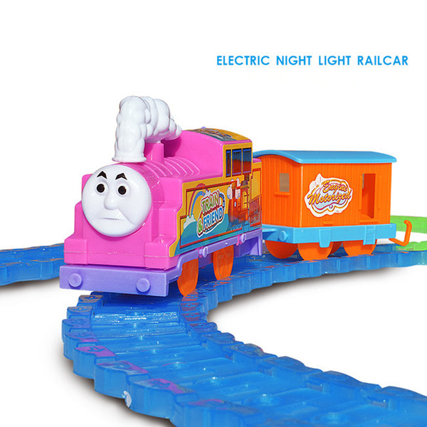 DIY Electric Night Light railcar toys with curved trains set, baby toys ,intelligent trains track toys.