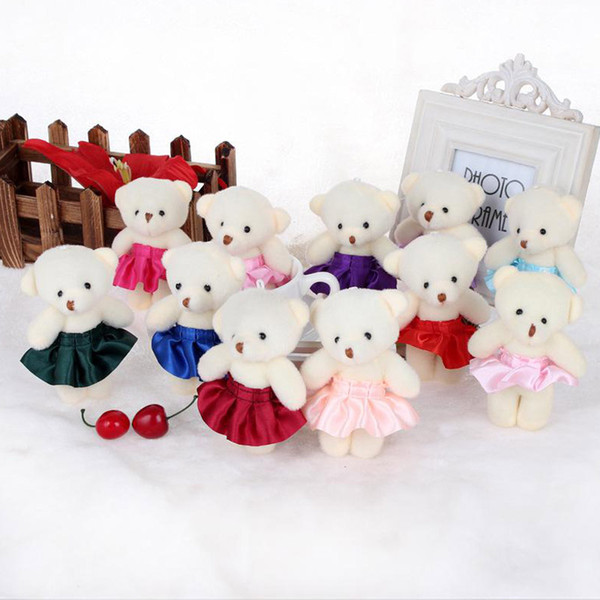 24Pcs/Lot Kawaii Small Joint Teddy Bears Stuffed Plush On Dress 12CM Toy Teddy-Bear Mini Bear Ted Bears Plush Toys Gifts WXZ007