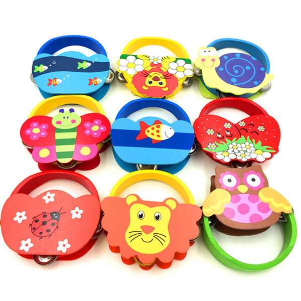 Wholesale- Baby Newborn Gift Toys Kids Girls Learning Musical Instrument Toy Rattles Cartoon Wooden Percussion Animal Bell Infant Boys