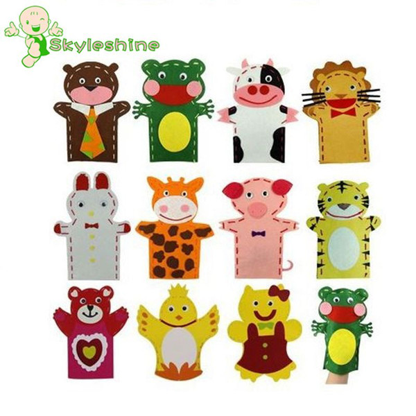 Skyleshine 16PCS/Lot Non-Woven Cloth Animal Hand Puppet Kids Child Creative Finger Cartoon Activity DIY Early Educational Sewing Toys S2907