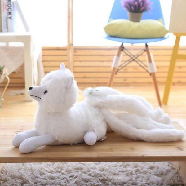 63cm X 32cm Lovely New Simulated Animal Nine-tailed Fox Plush Toy Big Soft Cartoon White Fox Doll Gift