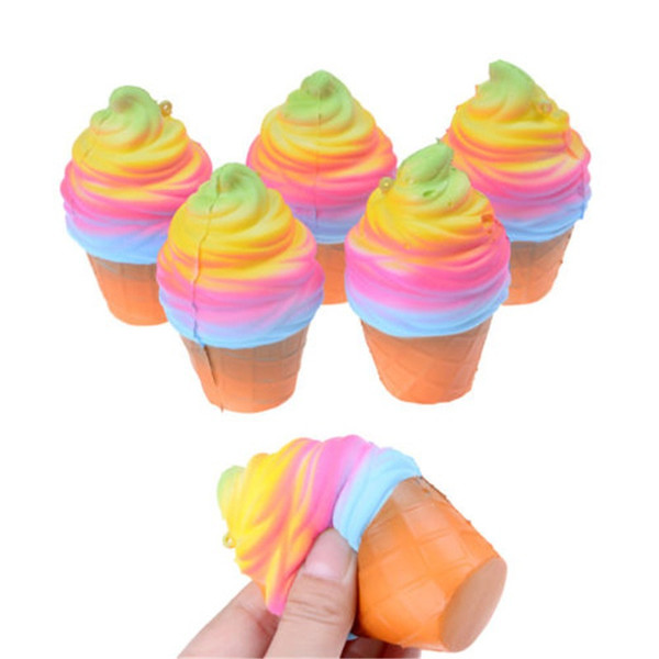 10CM Colorful Jumbo Kawaii Cute Style Phone Straps Rainbow Ice cream Squishy Charm Mobile Phone Strap Keychain Kid Fun Toys