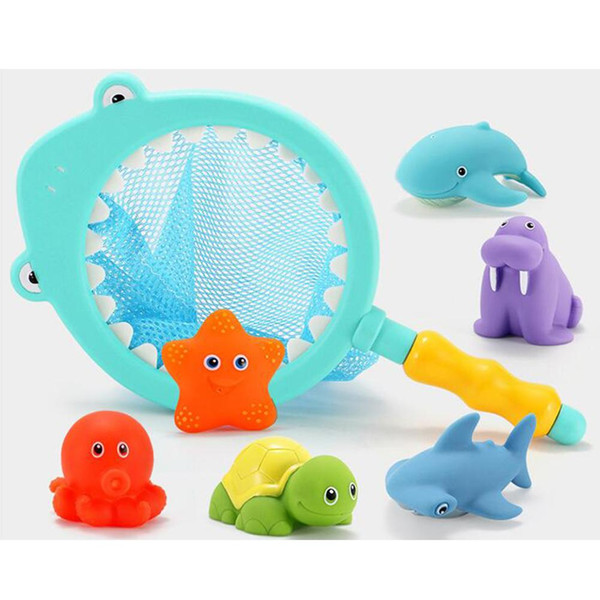 Cartoon Baby Bath Toys Set Water Spraying Squeeze Sounding Debbling Toys Kids Float Water Tub Rubber Bathroom Play Fish Toy