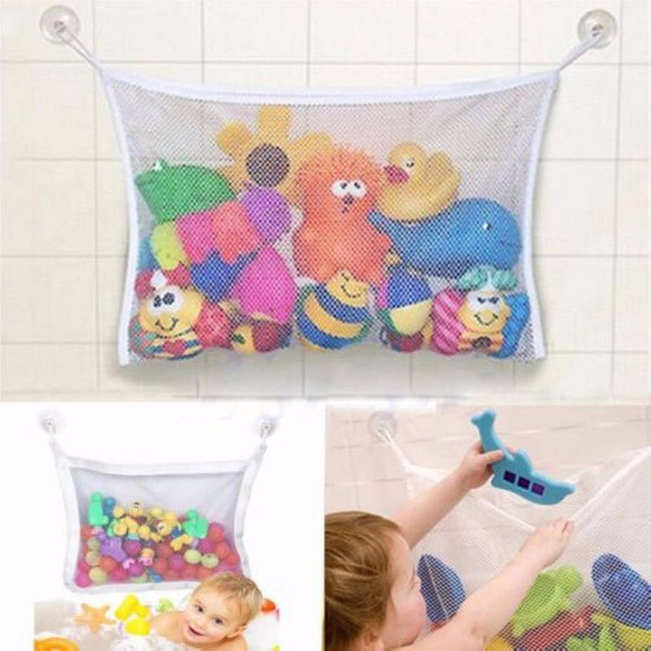 Wholesale- Hot Selling 45*35CM Kids Baby Bath Tub Toy Tidy Storage Suction Cup Bag Mesh Bathroom Newborn gift Net Free Shipping