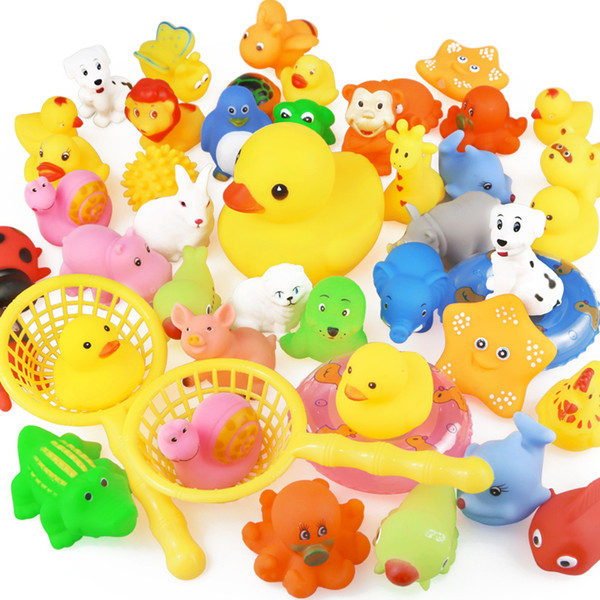 15pcs/bag Bath Toy Animals Swimming Water Toys Mini Colorful Soft Floating Rubber Duck Squeeze Sound Funny Gift For Baby Kids water toys