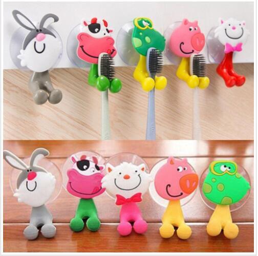 Cartoon Sucker Toothbrush Holder Suction Cup Hooks Animal Sucker Toothbrush Wall Holder Suction Cup Bathroom Accessories Toys 32 Color B7082