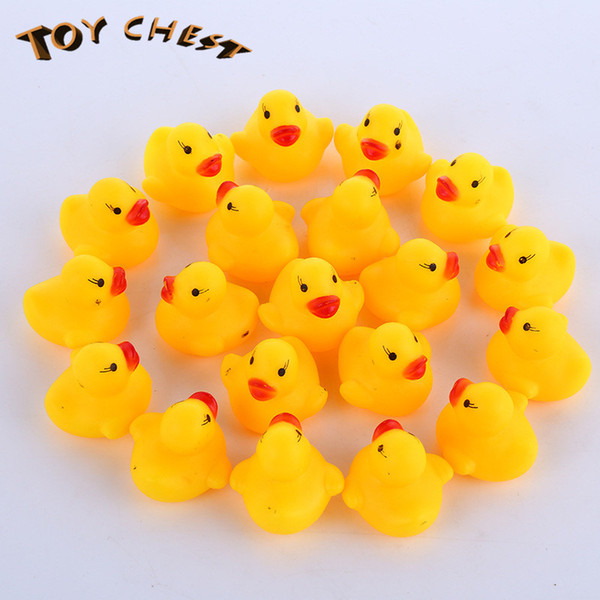 TOY CHEST Brand Hot Sale Retail Baby Bath Toy Vocalize Mini Yellow Rubber Ducks Bath Little Duck Toy Swiming Beach Gift For Children