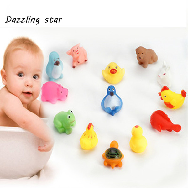 2019 New Optional 23 animals Lovely Mixed Animals Colorful Soft Rubber Float Squeeze Sound Squeaky Bathing Toy For Baby