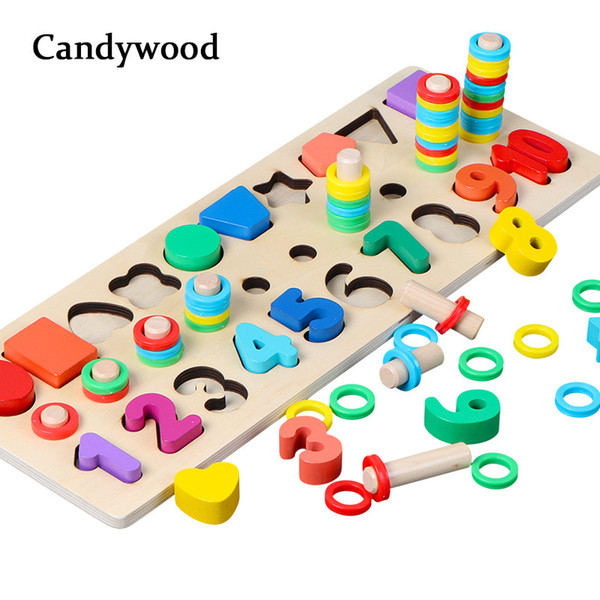 Montessori Math Toys 3 In 1 Digital Shape Pairing Rainbow Rings Preschool Counting Board Educational Wooden Toys For Children J190427