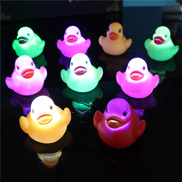 Baby Bath Toys LED Water Induction Glowing Ducks Bath Toys Children Water Swimming Toy for Christmas Gift OOA3175